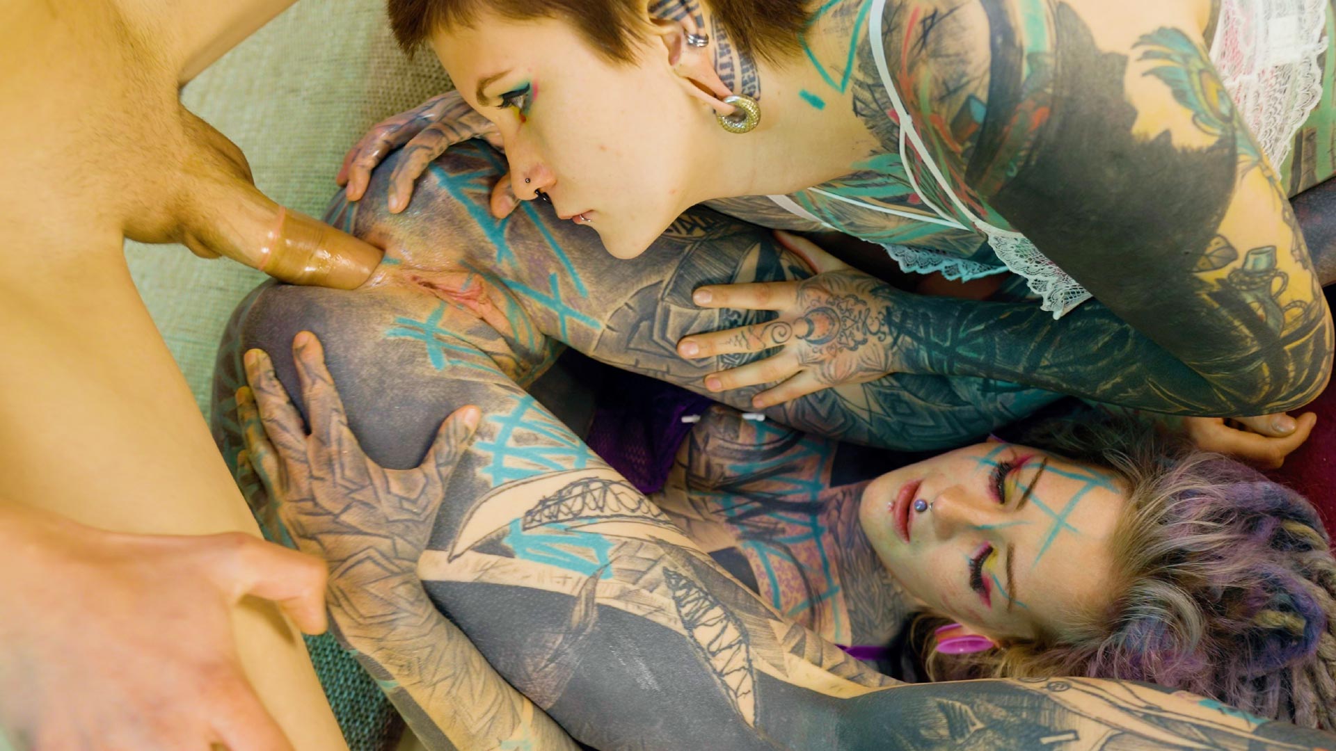 2 Heavy Tattoo Girls Get Ass Fucked By A Big Dick for - Z Filmz Originals